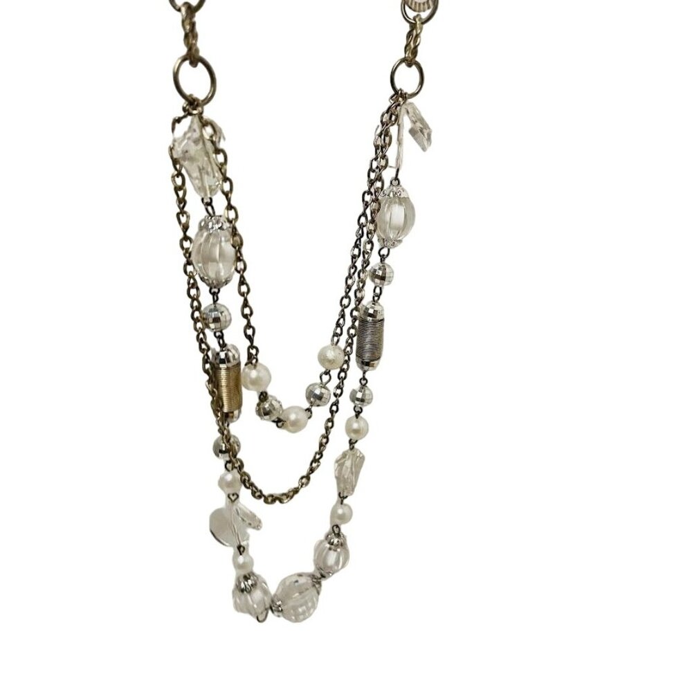 Womens Necklace Triple‎ Strand Beaded and Pearl 19/38"